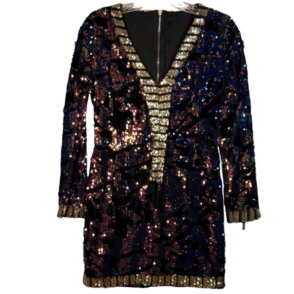 Atxyxta All Over Sequins Long Sleeve V Neck Mini Dress Size Large - Picture 6 of 11